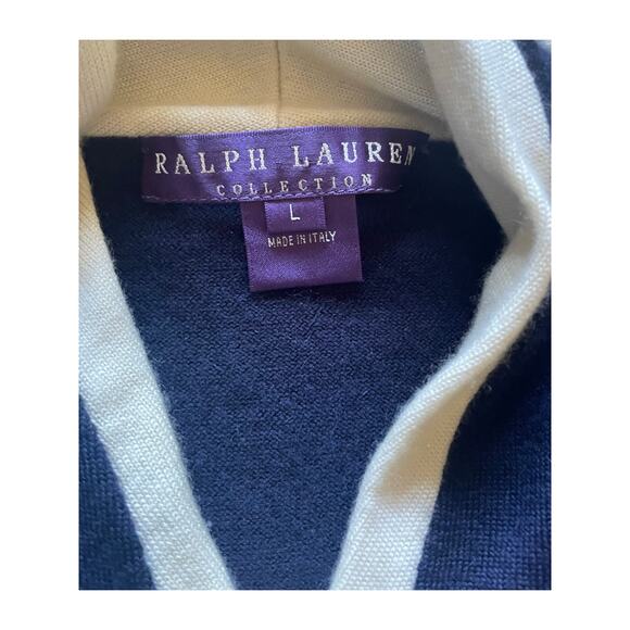 Ralph Lauren Purple Label Women/Teens Cashmere Wrap dark Blue/cream accent Large - Picture 7 of 8